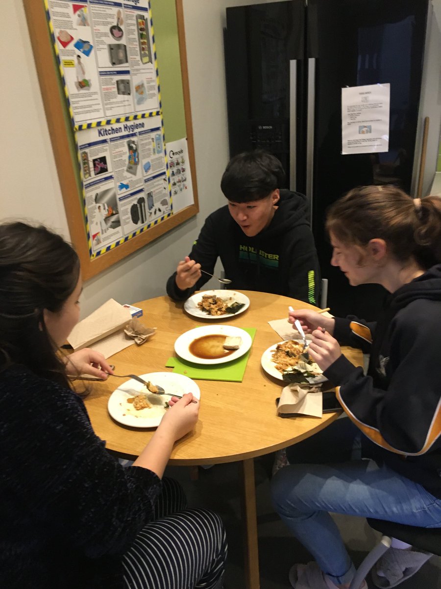 The students enjoying some home made Korean food!