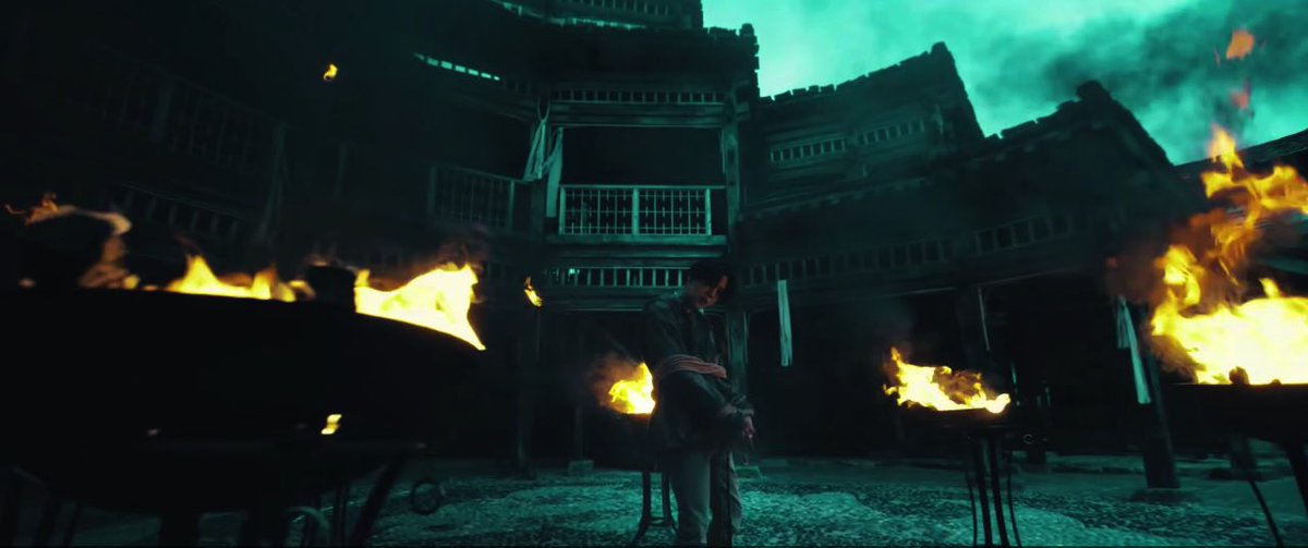 the saturation of the green receeds until this scene, where agust d is captured by the king to be executed. yet, the red of the flame is small but it is there constantly through the second half of the mv and this will continue to grow until-