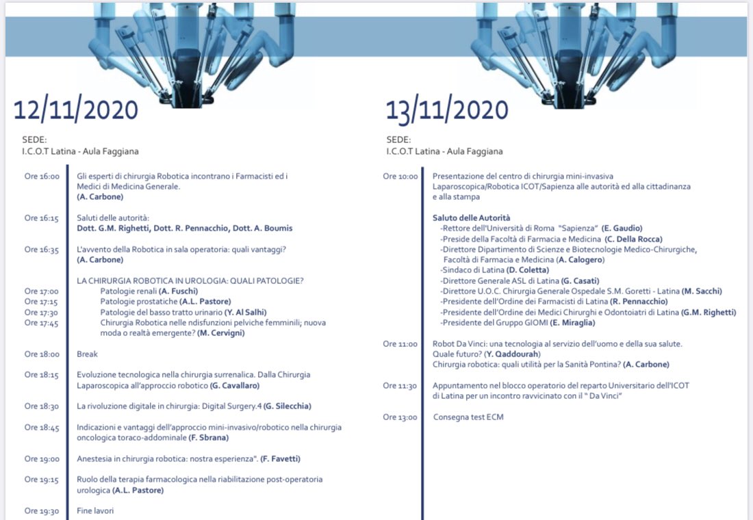 Nuova data per Inaugurazione Centro di Chirurgia presso ICOT - Sapienza Università di Roma - Polo Pontino -12/13 Novembre 2020