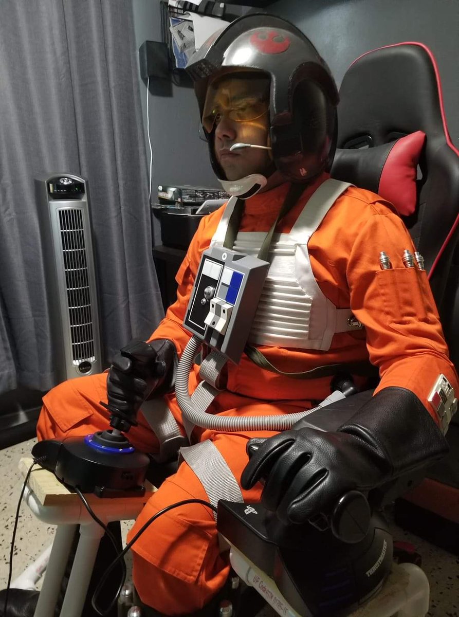 Puerto Rico Base Member Kidemonas315(Joshua Lugo) playing the video game Squadrons in full Rebel Pilot Suit.  Who else in the galaxy is dressed in pilot suit playing Squadrons?