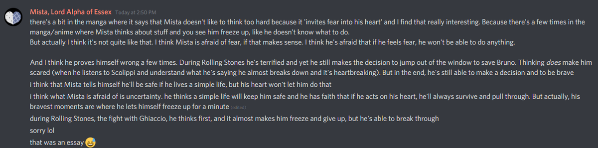 I'm gonna paste some shit i said in group chat here because I think it's really relevant and explains why I think Mista would feel this really strongly even though everyone views him as being laidback and easygoing