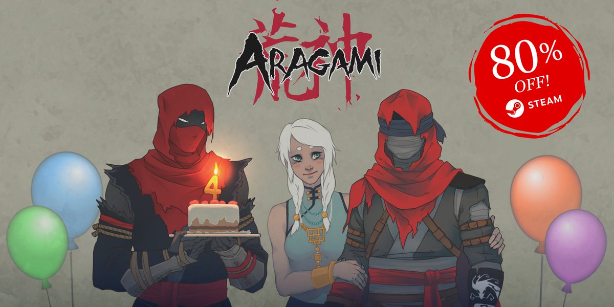 ARAGAMI is turning 4 today! 🎂

How time flies! It’s been an incredible journey and we’d like to thank you all for your support throughout these years. As a gift we’ve activated a special discount on Steam: store.steampowered.com/app/280160/Ara…

Join us on wishing Aragami a happy birthday! 🥳