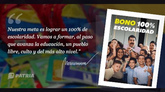 Inicia entrega del Bono 100% Escolaridad (octubre 2020) enviado por nuestro Pdte. @NicolasMaduro a través del Sistema @CarnetDLaPatria. Carnet de la Patria #PorAmorAChávez