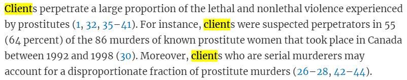 A sex-buyer is the most likely killer of a woman in  #prostitution in Germany. Not her partner, not her boss, not a stranger - her "customer". This is similar the world over:  https://academic.oup.com/aje/article/159/8/778/91471;  http://library.college.police.uk/docs/appref/Sex-Work-and-Prostitution-Guidance-Jan-2019.pdf. Any policy decision made must take this into account.