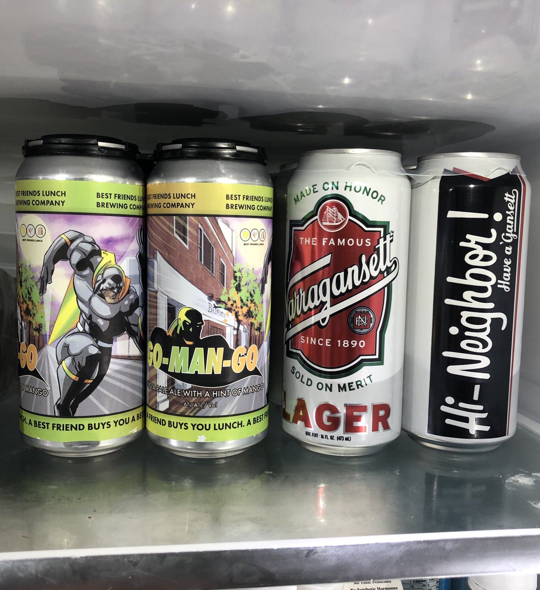 RichSmithRobot's tweet photo. It’s a bummer that tonight’s game was postponed. My best friends and neighbors were really looking forward to it. Get well soon, Cam! #abestfriendbuysyouabeer #hineighbor @lunch_best @Gansettbeer https://t.co/5Qqtng0zHB