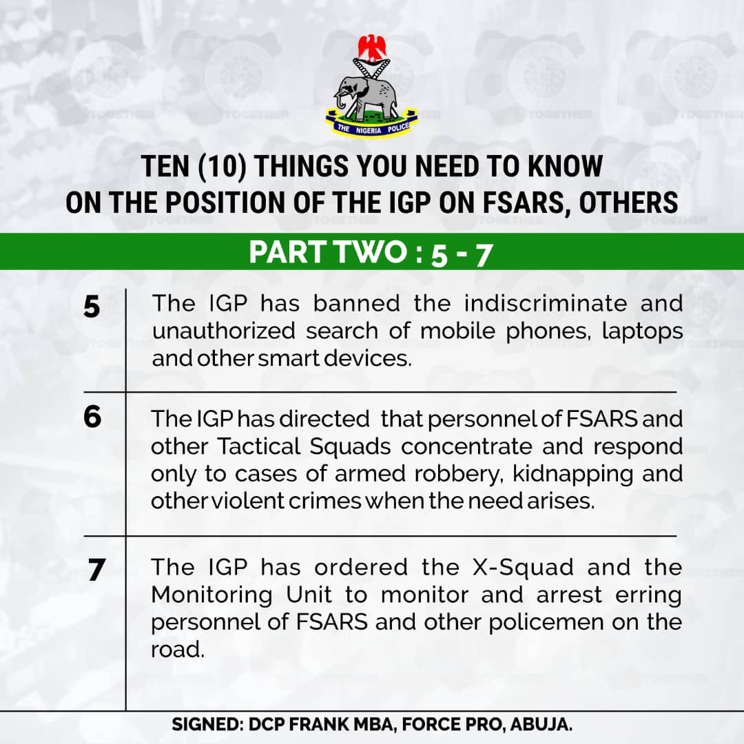 AktiveNetwork's tweet photo. 10 things you need to know on the position of the IGP on FSARS, STS and IRT.

Active citizens, kindly take note of all and report any case around you.

#EndSARS #AktiveNetwork #ActiveCitizens https://t.co/WjPTvE6xpf