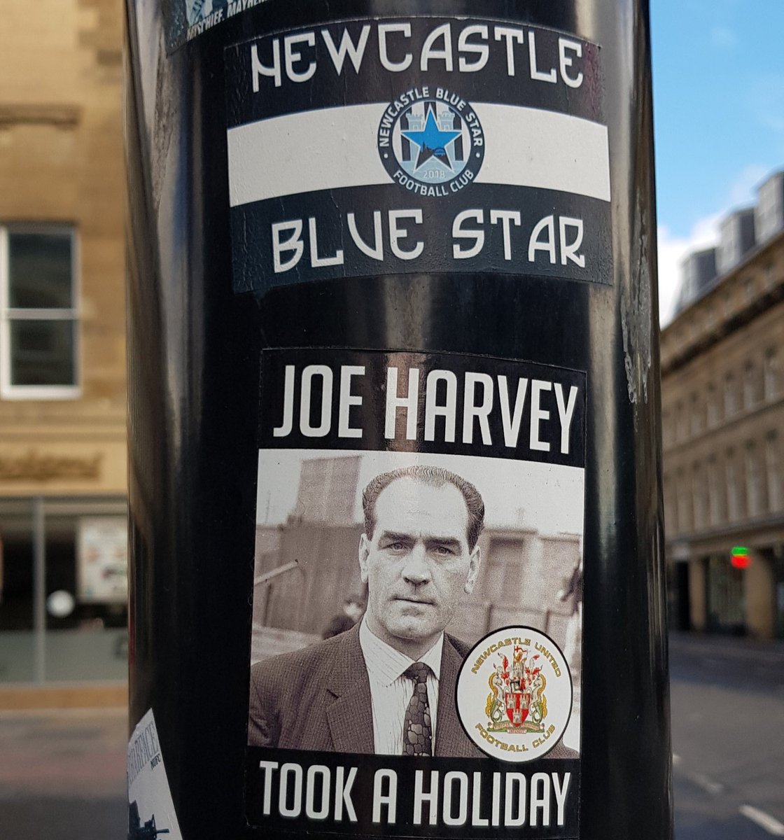 Newcastle Blue Star and 'Joe Harvey took a holiday'  #NUFC stickers on Clayton Street...
