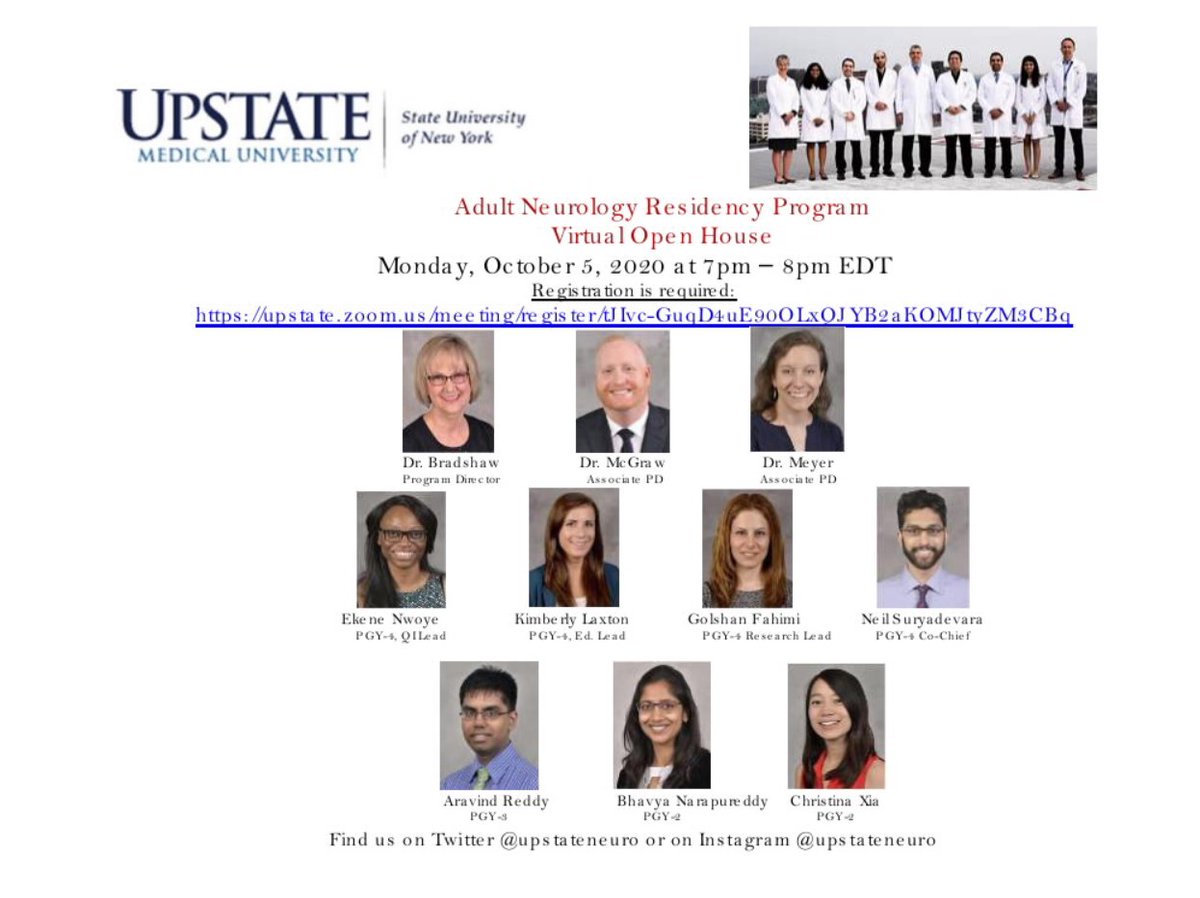 SUNY Upstate Neurology Residency (@upstateneuro) on Twitter photo Very excited to share details about your program tomorrow! Here's the link to register: 
upstate.zoom.us/meeting/regist… Very excited to share details about your program tomorrow! Here's the link to register: 
upstate.zoom.us/meeting/regist…