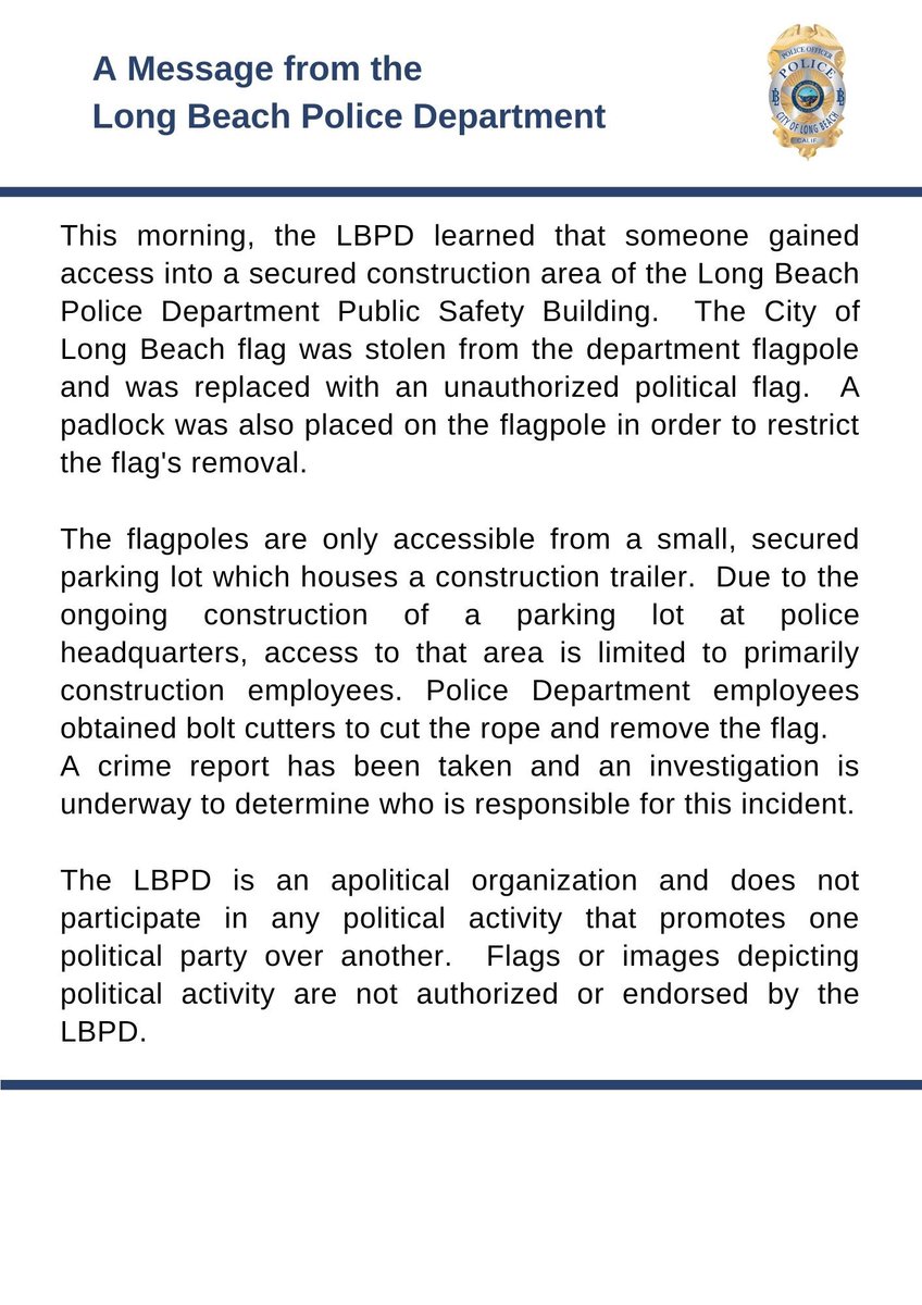 LBPD's tweet photo. 🚨A message from the Long Beach Police Department: https://t.co/8w7kOpY8J7