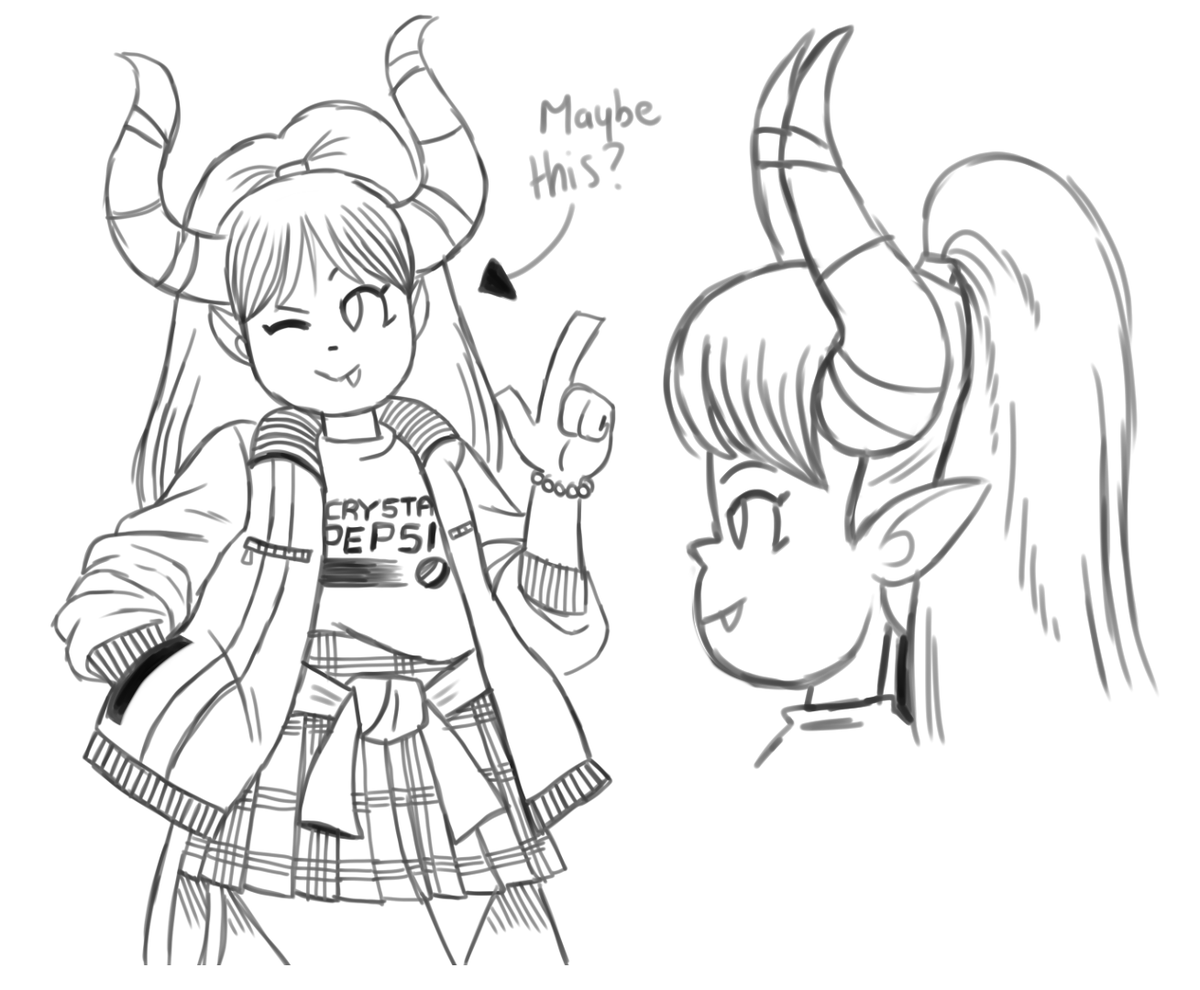 I've been trying to come up with ideas for a comic about my demon girl Brimstone's time living in the 90's, however, I can't think of anything interesting for it, I've only gotten as far as some outfit concepts trying to get that 90's style down, felt like showing them off. 