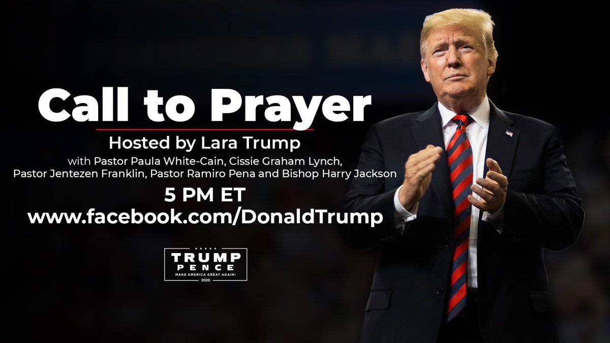 Paula_White's tweet image. Join us tonight 5p.m. ET at Facebook.com/DonaldTrump as we lift up our President @realDonaldTrump and @FLOTUS in prayer!

#CallToPrayer #WhiteHouse #PrayForOurPresident #PrayForOurFirstLady #prayer #Sunday