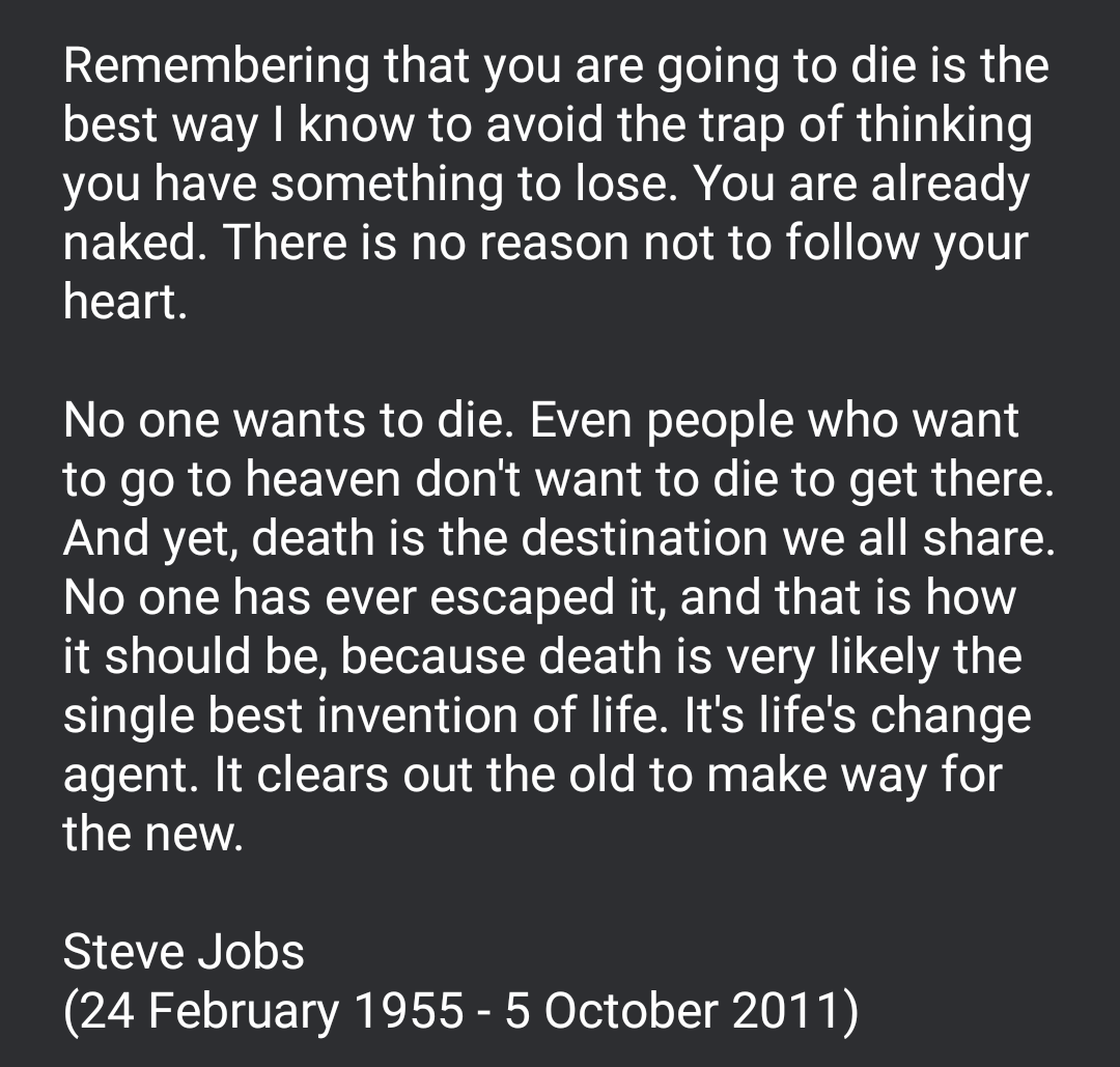 larploki's tweet photo. Steve Jobs passed away on this day 9 years back, This is one of my favorite quotes from him.

Miss you Steve :( https://t.co/EvvI8b86NG