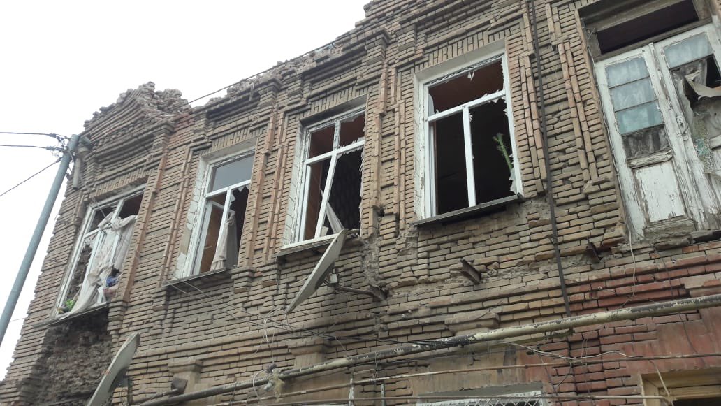 tw // bomb , deathon october 4th, 1 civilian got killed and 4 civilians got injured as the result of the missile strike by the Armenian army on dense residential areas of Ganja, the 2nd largest city of Azerbaijan, 60 km away from the Armenian border, which also damaged houses