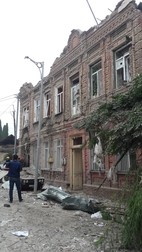 tw // bomb , deathon october 4th, 1 civilian got killed and 4 civilians got injured as the result of the missile strike by the Armenian army on dense residential areas of Ganja, the 2nd largest city of Azerbaijan, 60 km away from the Armenian border, which also damaged houses