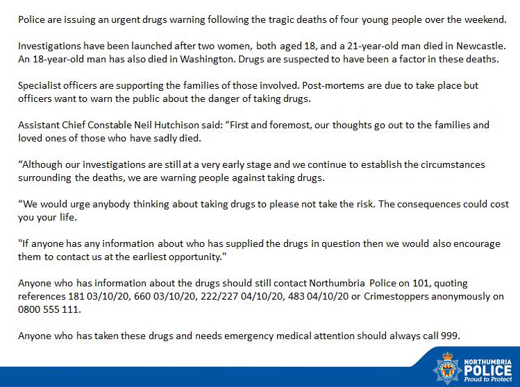 ⚠️ Police are issuing an urgent drugs warning following the tragic deaths of four young people over the weekend. 

Read the full update below 👇
