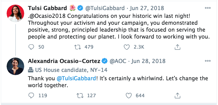 In 2018 Tulsi continued to work on her policies & message, cosponsoring her No More Presidential Wars legislation, calling out President Trump on Saudi Arabia, promoting her Off Fossil Fuels Act, & welcoming new progressives to Congress.Perhaps the DNC's war on Tulsi had ended?