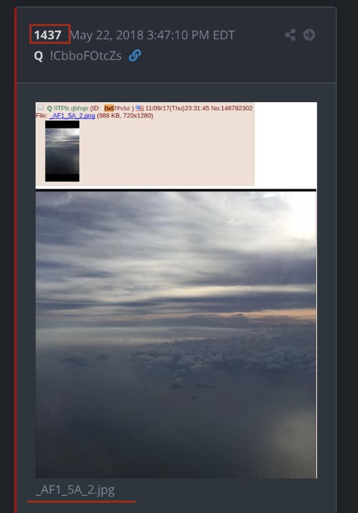 POTUS timestamp 14:37Q1437 has some nice pictures from AF1. Seems like a big hint to me