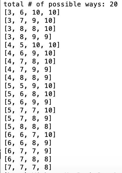 Nita pointed out below that this considers differences in order - i.e. [9, 7, 8, 5] considered different from [7, 9, 8, 5]. So I went ahead and removed those 'duplicates' and final count is: