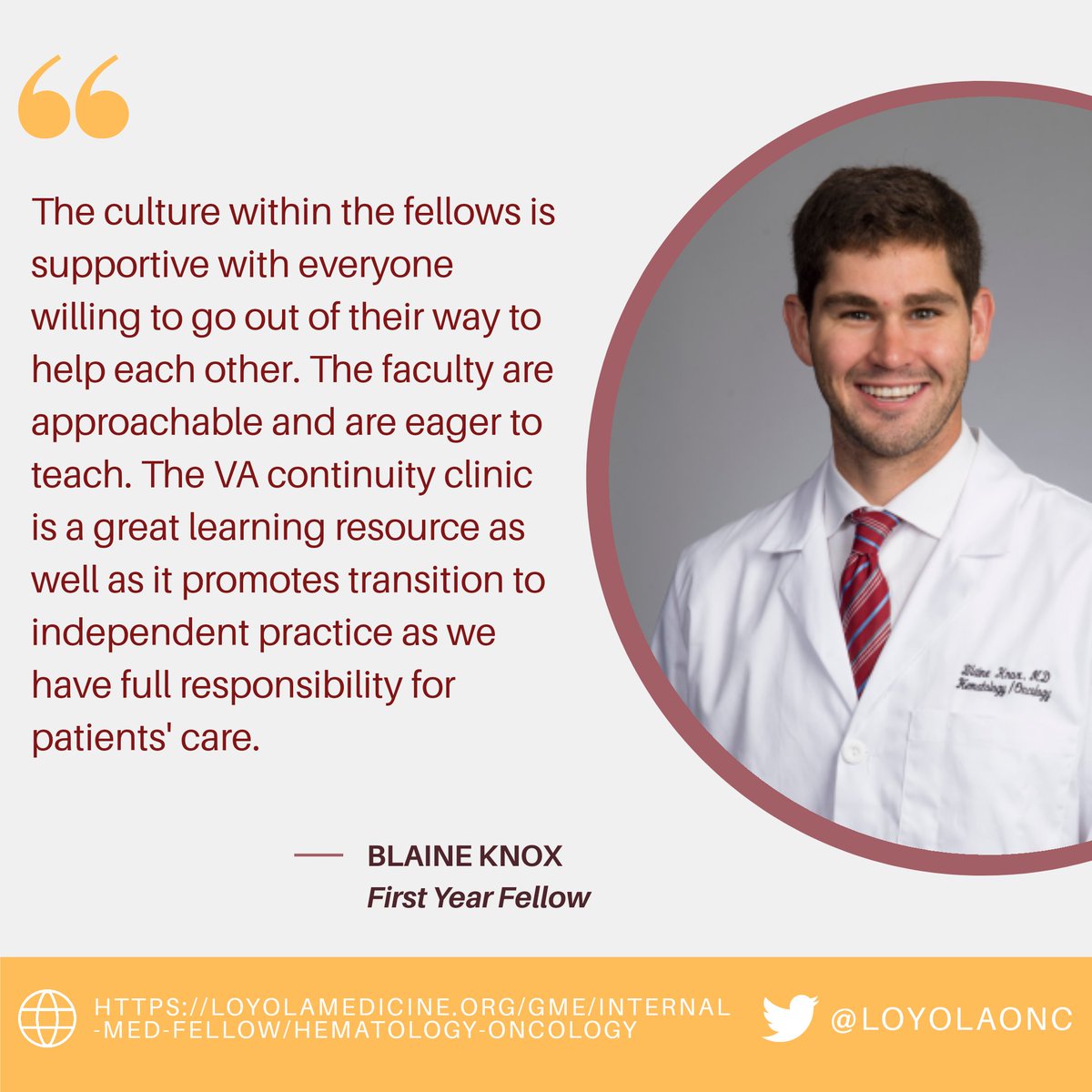 LoyolaOnc's tweet photo. Our First-Year fellows share a few thoughts about our heme/onc training. #WhyIChoseLoyola #LoyolaProud #ScholarlySunday
#MedEd #oncology https://t.co/czfEWM0I7n