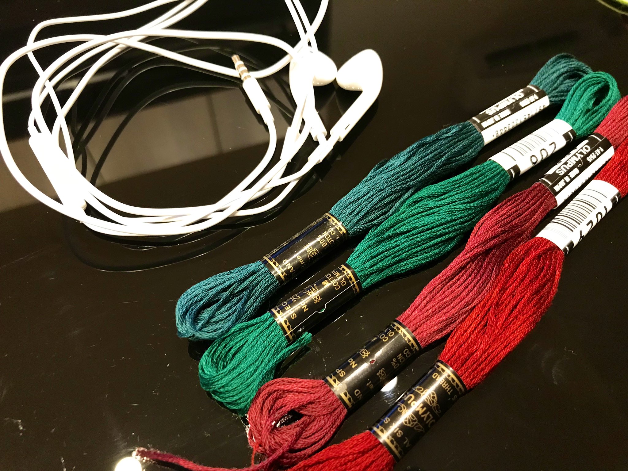 かっちゃん 制作記録 イヤホン ミサンガ イヤホンミサンガ 刺繍糸 輪結び 断線防止 絡みにくいイヤホン 推し色 ハンドメイド T Co Exjpfmvxgb Twitter