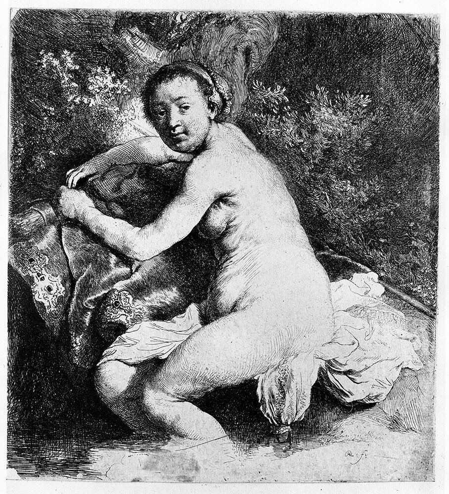 He moved to Amsterdam in 1631 & married Saskia in 1634. He continued to take on students & do some private picture dealing. It’s at this time (1631) he created his honest etchings of women in various guises. Not for him the idealised nude! He was a true lover of women