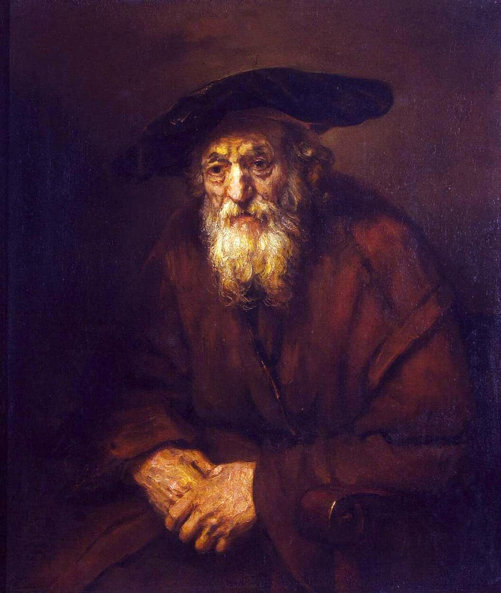 The 1650s were difficult as his abundant spending left him heavily in debt. He was forced to sell his home & collections. Man in Golden Helmet (1650), Kitchen Maid (1651), Portrait of an Old Man (1652-4) & Portrait of an Old Jew (1654)