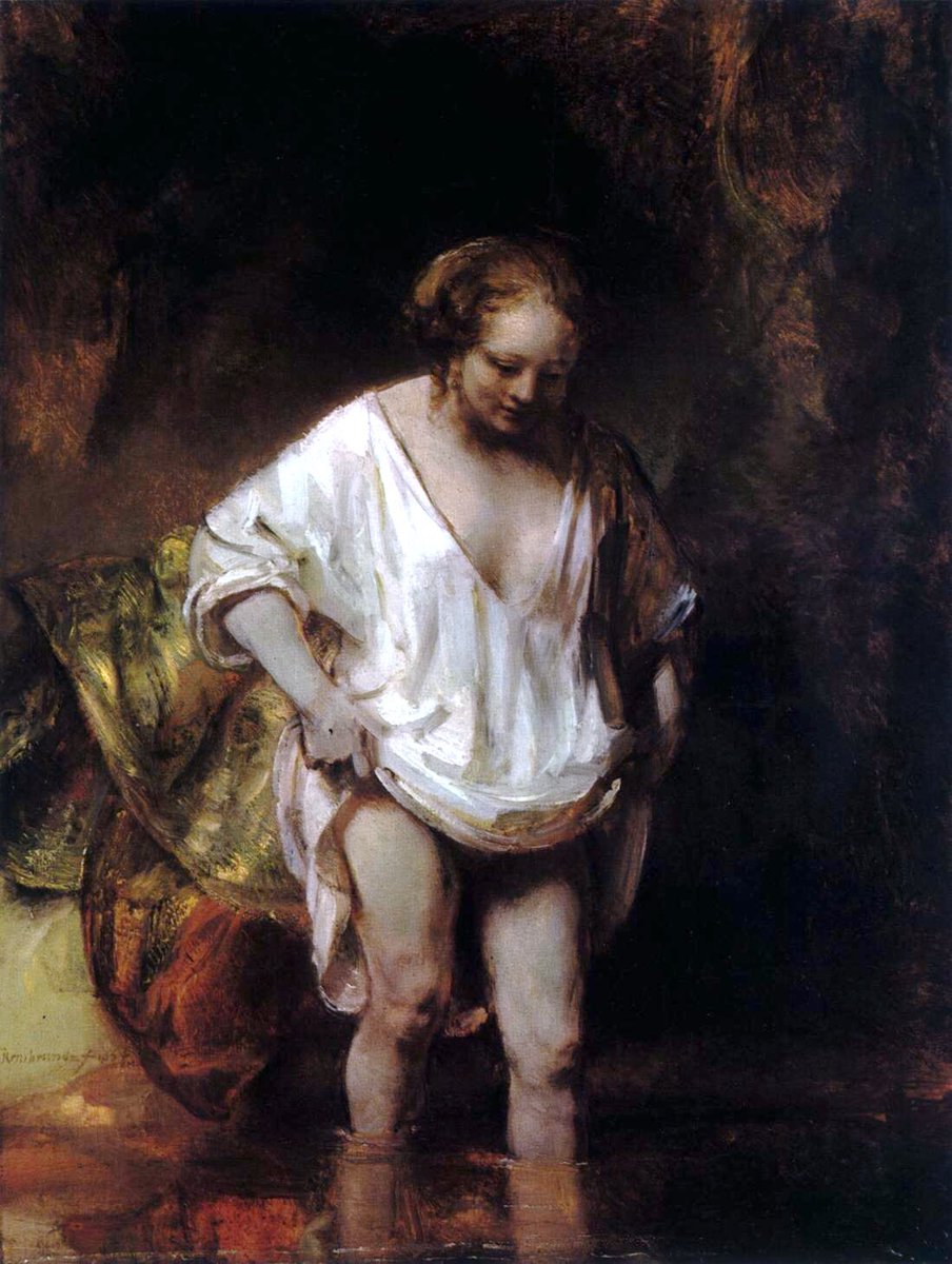 With time Rembrandt’s technical ability continuously evolved & his genius grew. Woman Bathing (1654), Man in Armour (1655), Hendrickje (1659) & Portrait of the Artist At his Easel (1660). His self-portrait is testament to that genius