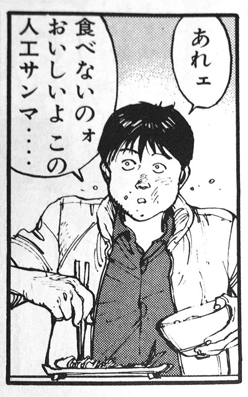 今年はサンマが歴史的な不漁だそうだが、「AKIRA」の世界じゃ、サンマは人工品で代用されていたわけで、こっちの「予言」もあたっちゃうのかねぇ。 