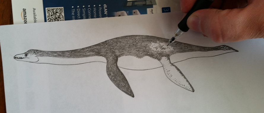 .... where he thought the mandible should be. He’d seemingly made up his mind that it _was_ a plesiosaur carcass (drawings by me).