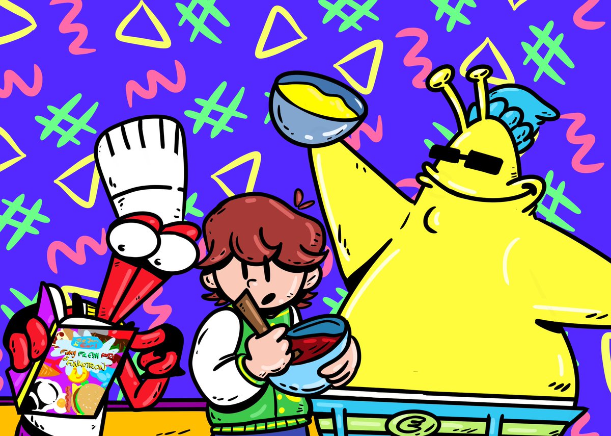 Some boys from outta town heard the 70s were pretty funky, and swung by to show off their new cookbook! It's seriously, funktastically sweet so check it out! @FunkyFreshBook - An official @toejamandearl cookbook! Art by the groovy @ZachJaDa ✨