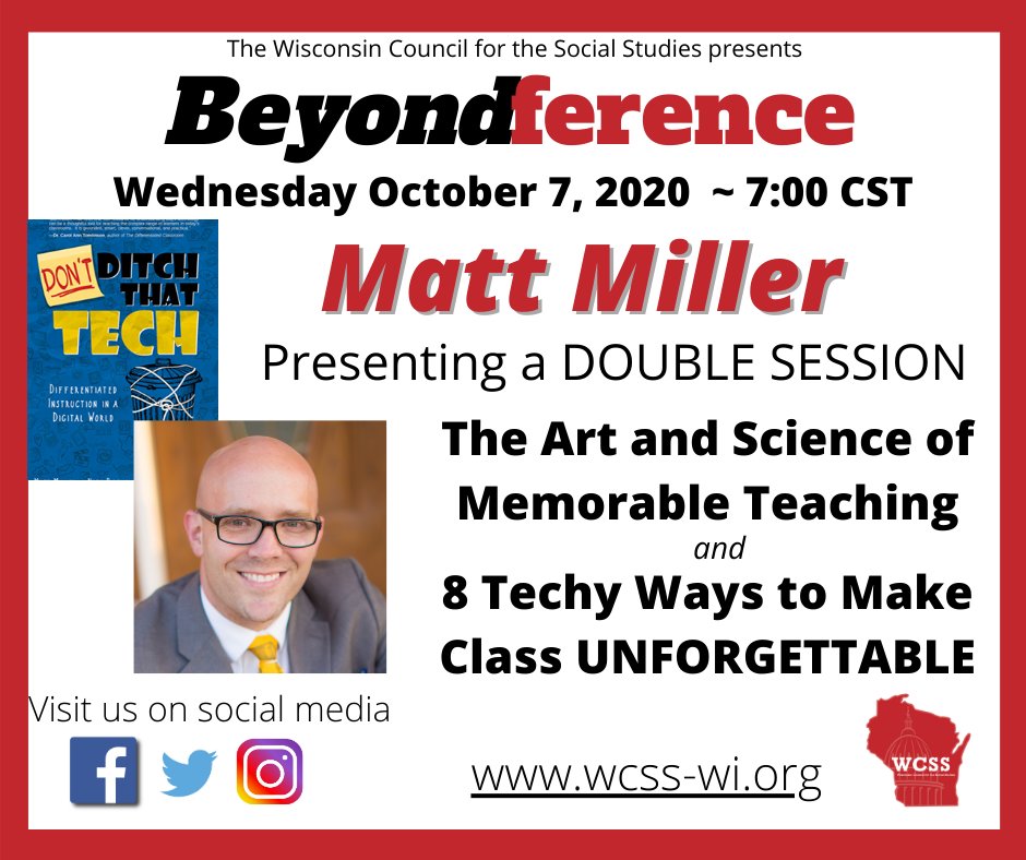 WCSS1's tweet photo. Huge Week coming up! We are super excited to present author of Don't Ditch That Tech, Matt Miller for a DOUBLE SESSION on Wednesday October 7, at 7:00 CST. Sign-up today! #sschat #wcss2020 #edtech #edchat
https://t.co/GD1mplQ1Ow https://t.co/xB7qJ5IO17