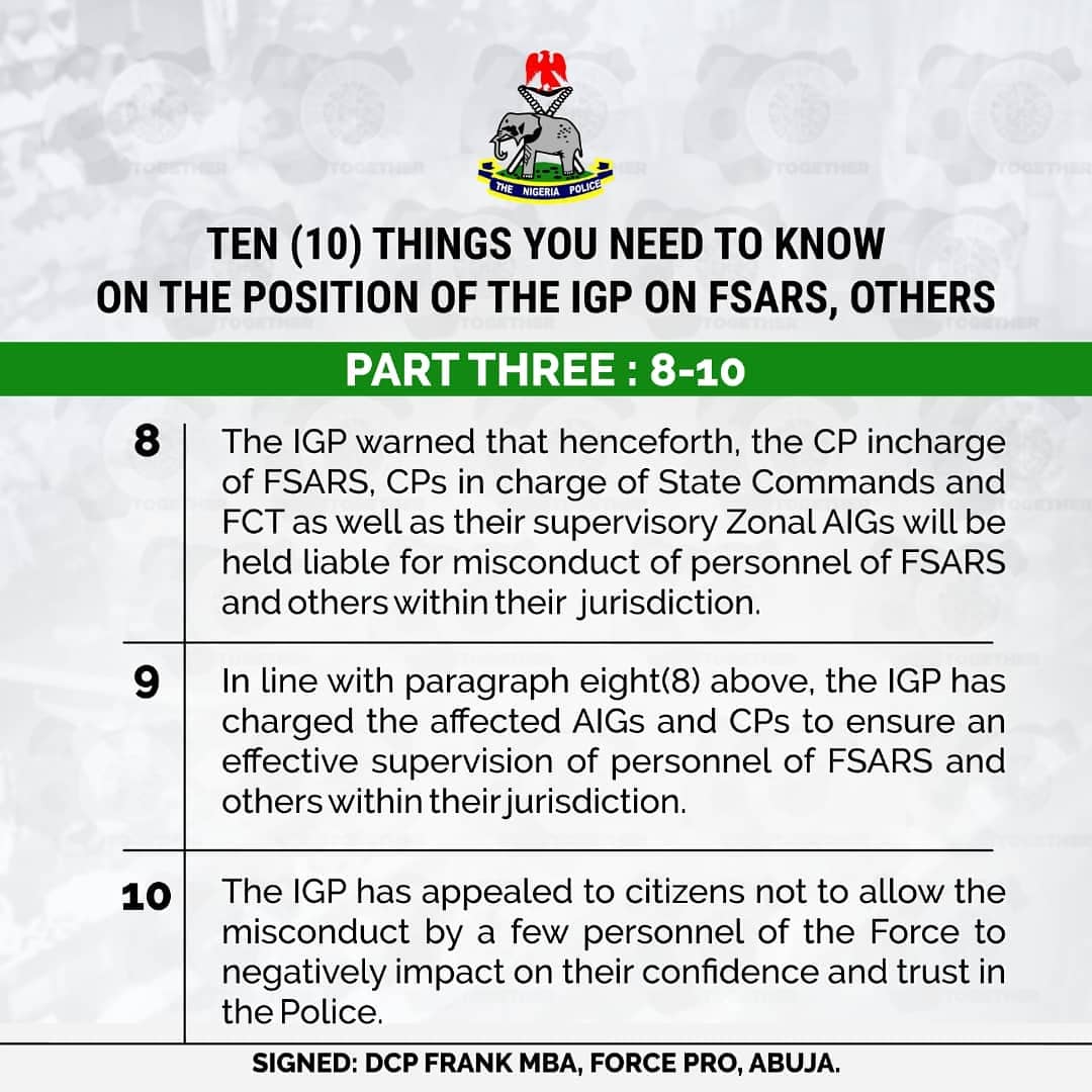 4/ Among other things, I had also opined that FSARS shouldn't be DISBANDED, but compelled by IGP Adamu, to go back to Status Quo Ante of tackling armedrobbery, kidnapping & other violent crimes across Nigeria. Alas, today, Sunday, October 4, 2020, IGP Adamu concurred with us