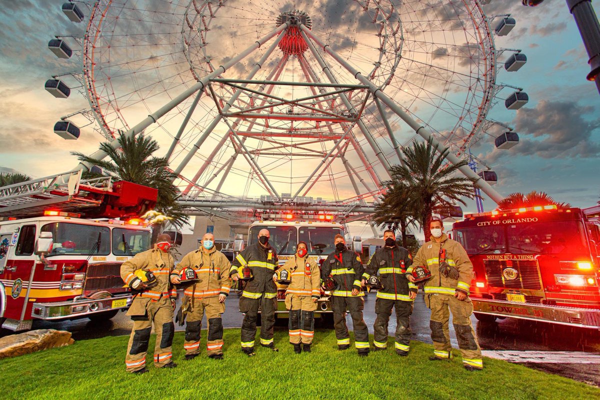 OCFireRescue's tweet photo. A fallen firefighter is mourned across all jurisdictions. OCFRD was proud to stand with departments across @OrangeCoFL in honor of the National Fallen Firefighters Foundation #FallenFirefighterMemorialWeekend. @iconparkorlando #nffflightthenight #OFD #ReedyCreek https://t.co/wa3KbIGQg9