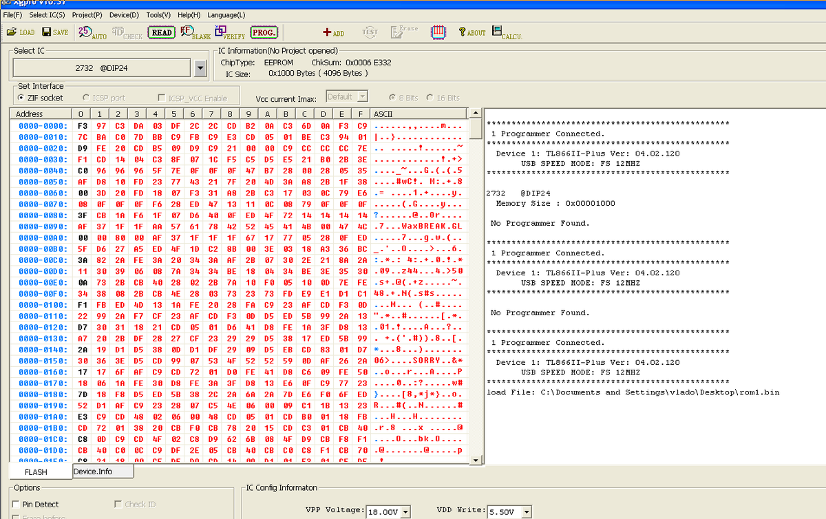 Basically, every other address is burned, but consistently it's just the first (0) HEX value. Or rather, it was until I tried to burn ROM 2, and now there are a few 1 HEX values that got burned in. I'm sure there's a logical explanation, but I'm very inexperienced