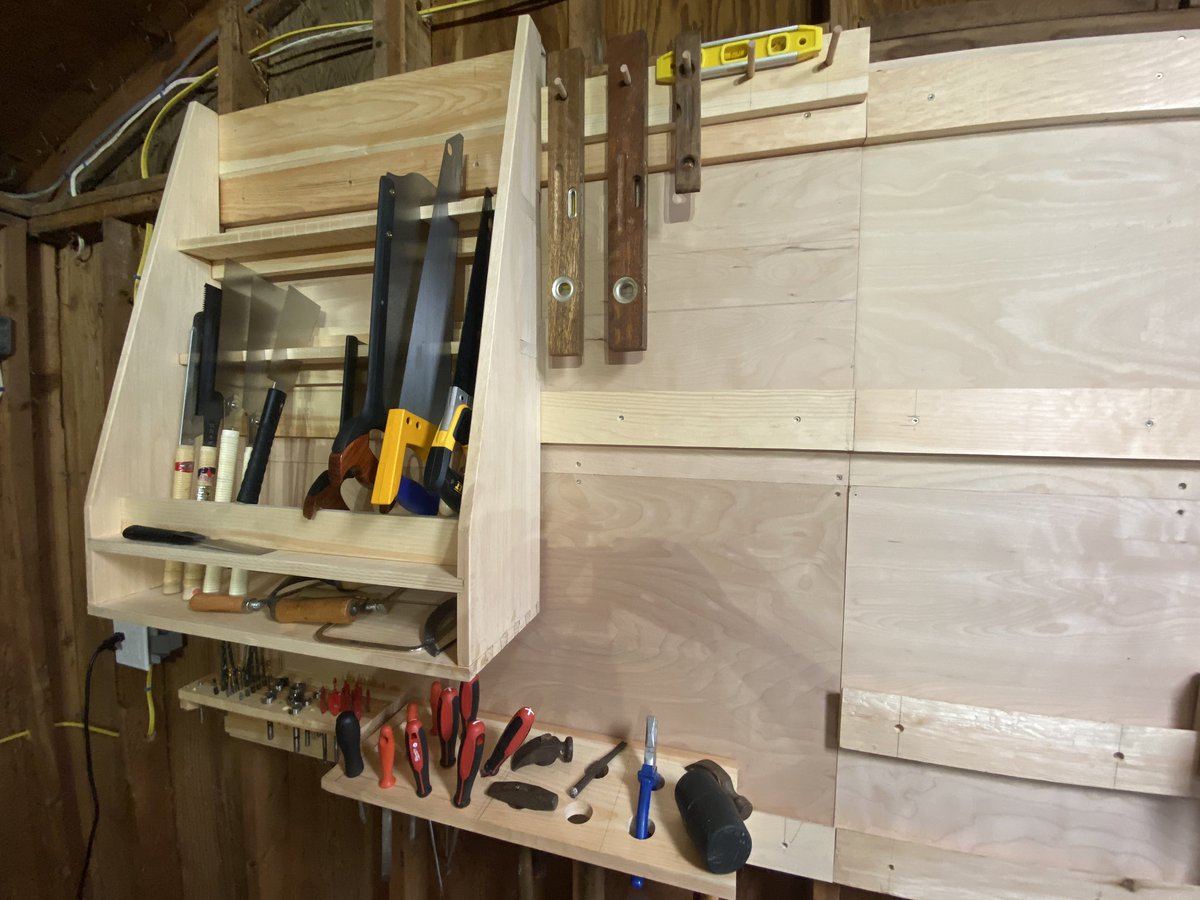 I’ve been spending off time recently building out this tool wall. Chisels and planes are under the bench.