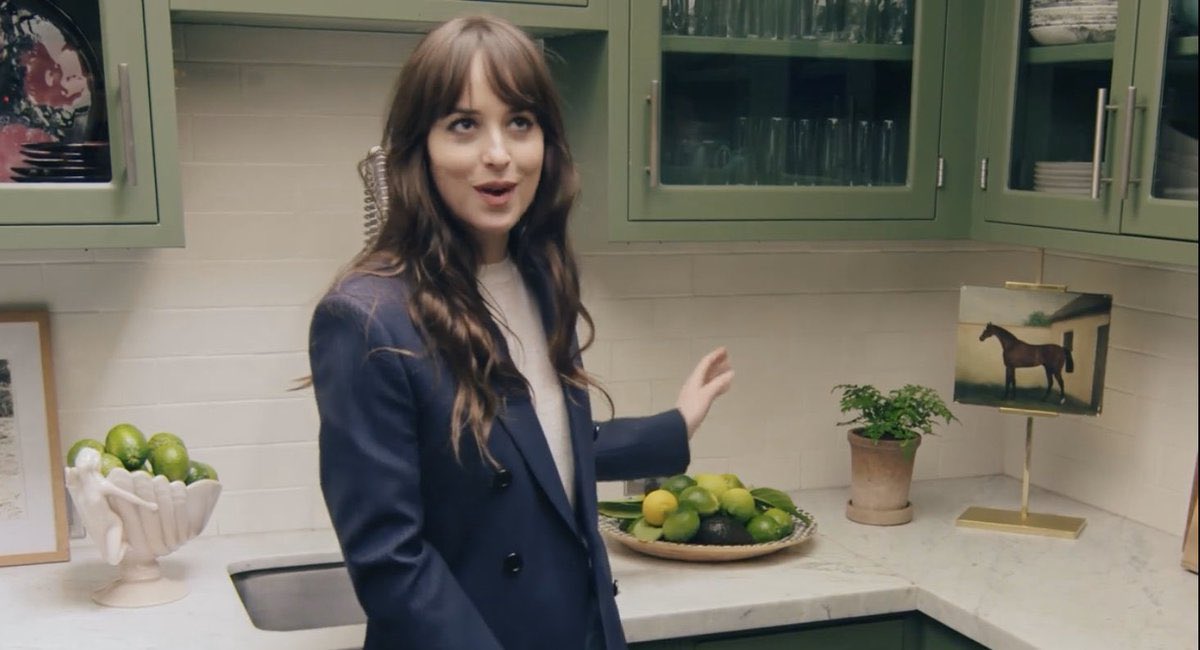 Happy birthday to queen dakota johnson and her green kitchen 