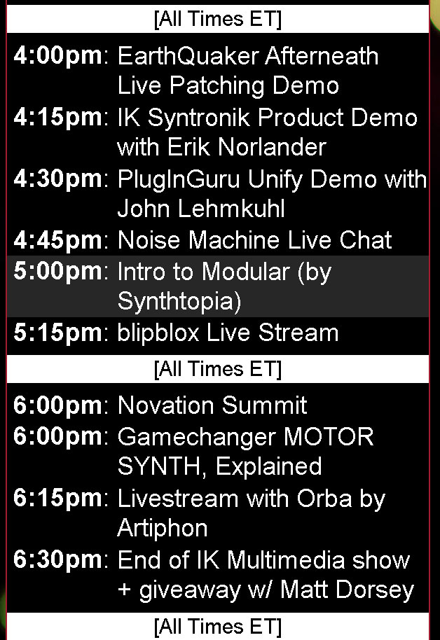 Here's the #Synthesthesia 2020 schedule between 4pm and 6.30pm - interact at
synth-expo.com/synthesthesia/…