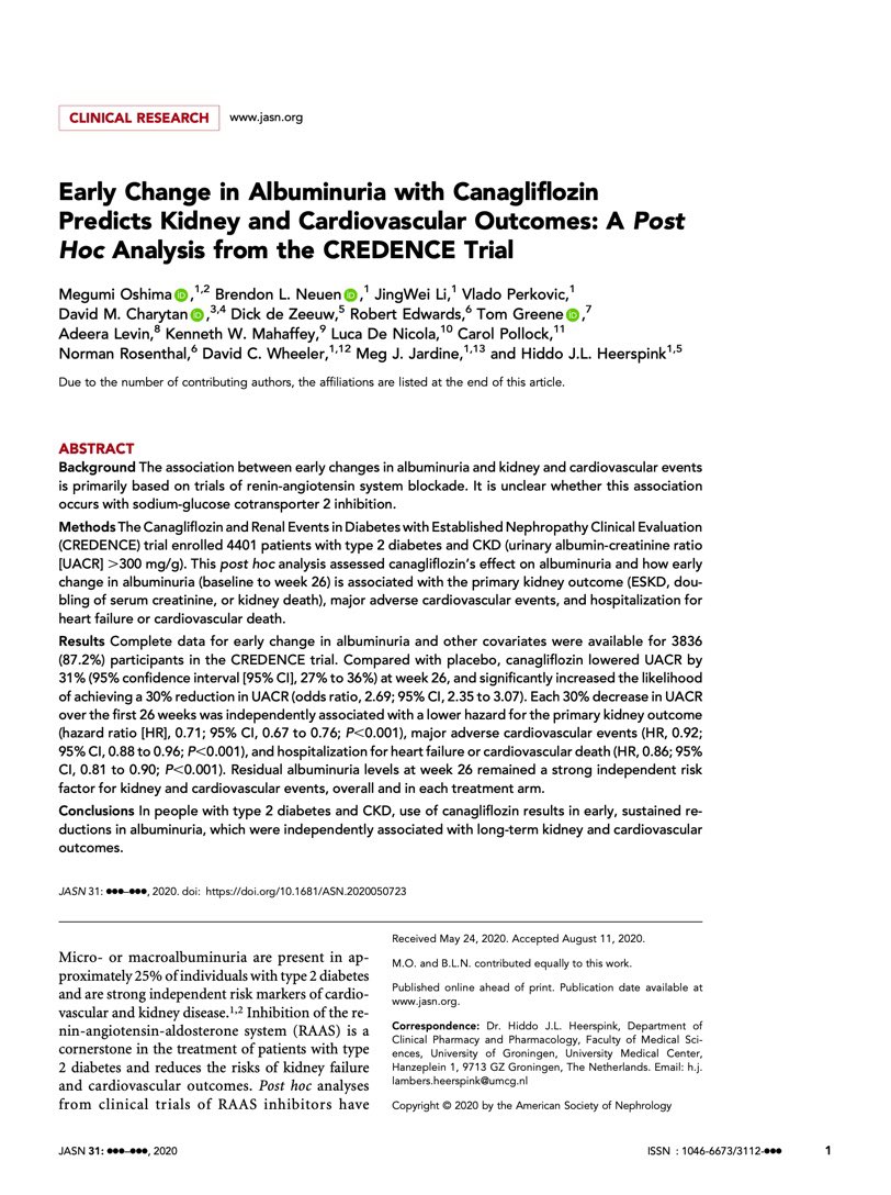 Brendon Neuen A Twitter Our Most Detailed Analysis Yet Of The Albuminuria Lowering Effects Of Canagliflozin In The Credence Trial Now Published In Jasn News Led By Superstar Georgeinstitute Visiting Fellow Dr Megumi