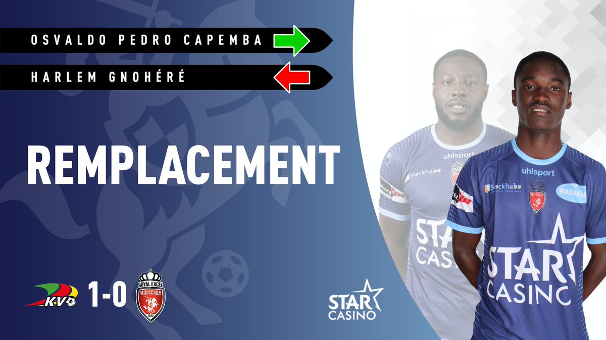 ExcelMouscron's tweet photo. 78’ | 1-0 | #KVOREM | Dernier remplacement:

⬅️ Harlem Gnohére
➡️ Osvaldo Pedro Capemba https://t.co/revkk1SLwE