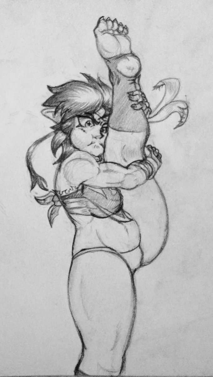 ToaFaybos's tweet photo. Even a #RocketPoweredGoblin needs to stretch! How could she pull off those awesome flaming kicks! Kaz loves to get a leg up on the competition. ;) https://t.co/XVNCV6xL7h