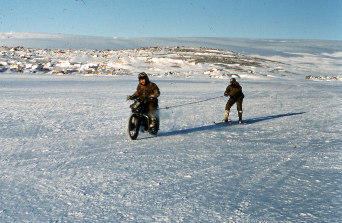 And riding on the sea ice could be a bit tricky - if you came off, you and the bike would slide along beside each other and you had to pray there wasn't a crack in your trajectory. It didn't seem to stop them.