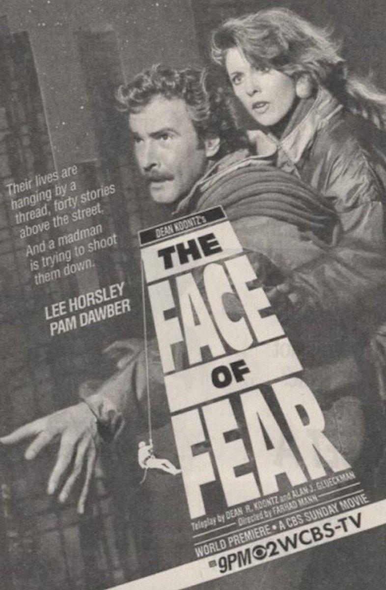 Day 4 of the  #31DaysofTeleterror is all about The Face of Fear, a 1990 adaptation of Dean Koontz's novel. The plot: A female cop (Pam Dawber) and her psychic mountaineer husband (Lee Horsley) are trapped in a high rise with a sadistic killer. Not. Kidding. And it's amazing (1/2)