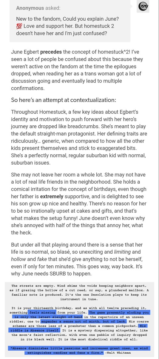 It's time for the yearly "New to the fandom: can you explain June Egbert? I don't see her in homestuck 2 yet" Here's my longest (but arguably most complete) overview to date: