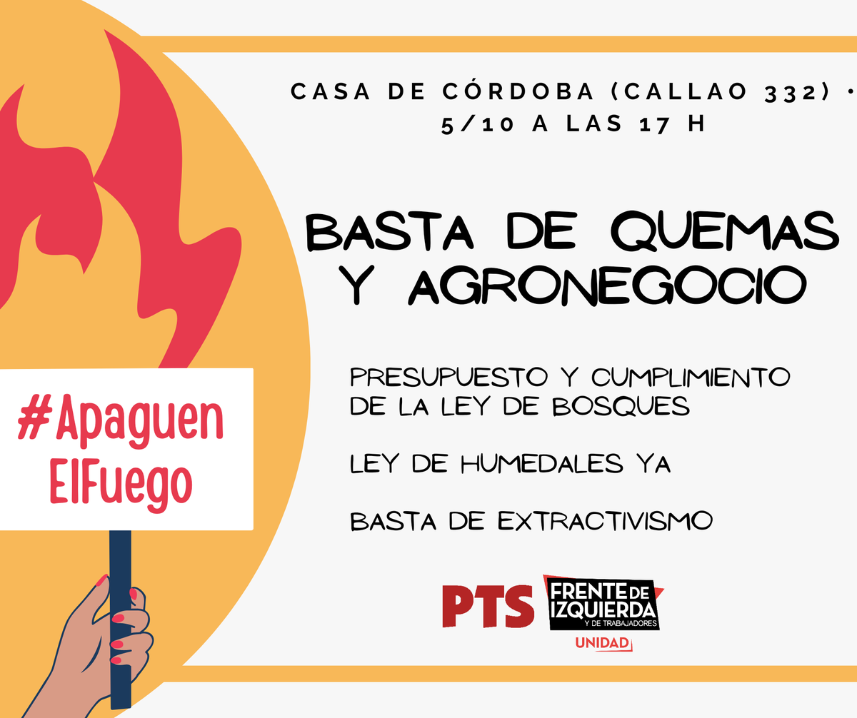 #ArgentinaEnLlamas es un crimen socioambiental con responsables: el agronegocio y la especulación inmobiliaria junto a los políticos que defienden sus intereses. 

📌 Este lunes vamos a la Casa de Córdoba: bit.ly/2Ss7P36

🔥🚫 #BastaDeQuemas #ApaguenElFuego