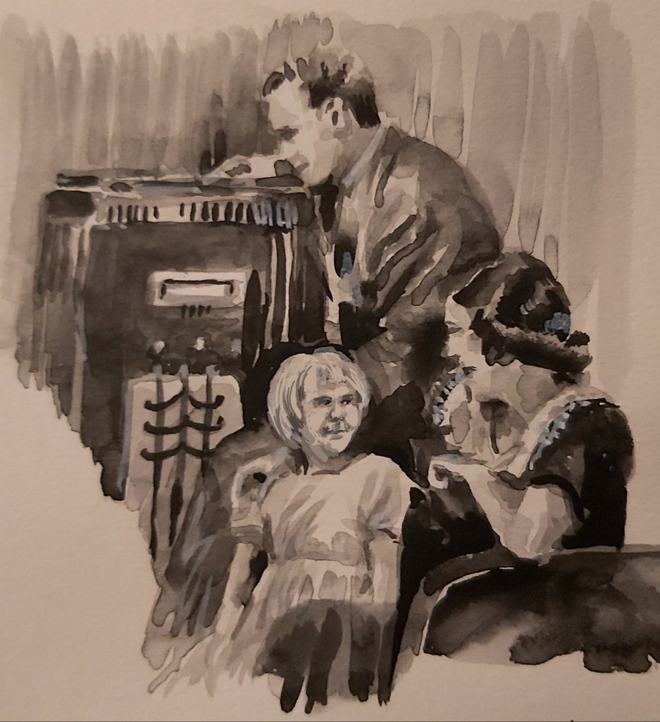 JoolsMainstone's tweet image. #inktober2020 #Inktober #inktober2020day4 #inktoberday4 
'RADIO'
A byegone age.
Acrylic ink