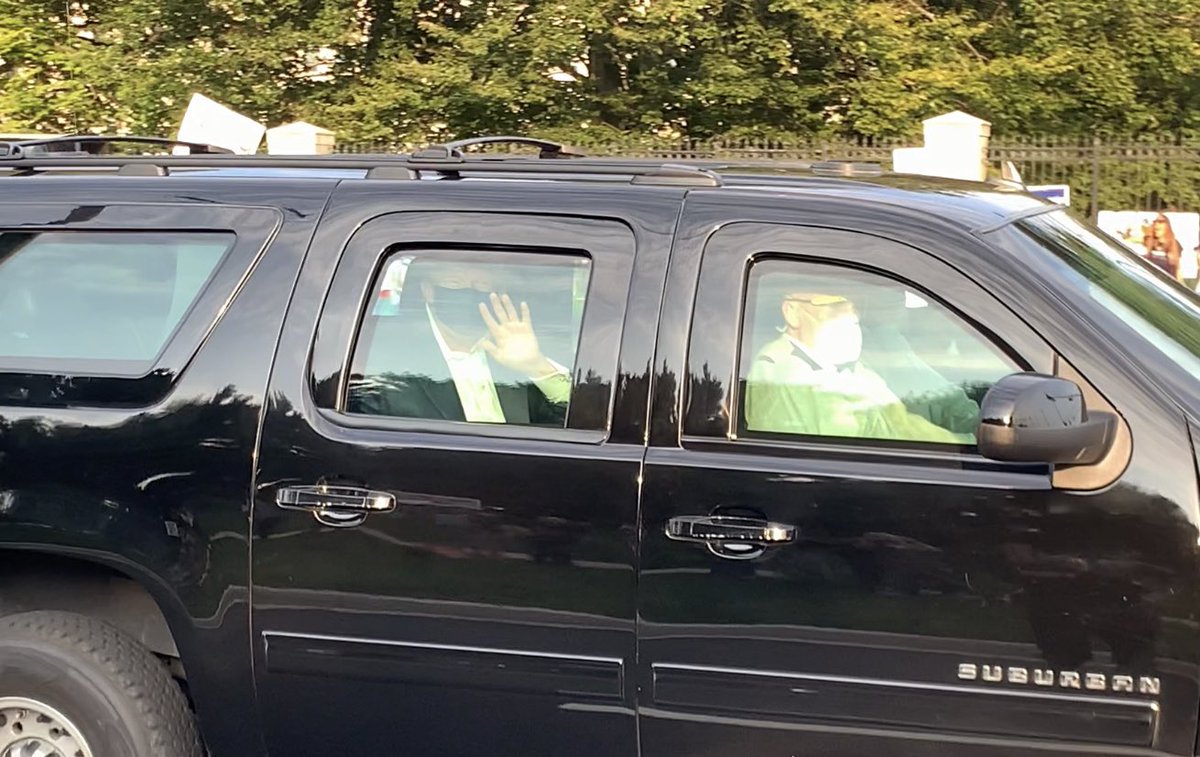 My close-ups from Trump’s drive-by outside Walter Reed hospital.