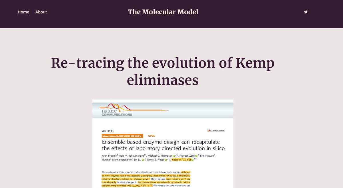 Kemp eliminases are the most successful class of proteins to be designed using in silico approaches. This paper explains the rules of evolution and how to perfect #compchem #proteindesign for new enzymes.
Read more: themolecularmodel.com/home/chica2020
Paper: nature.com/articles/s4146…