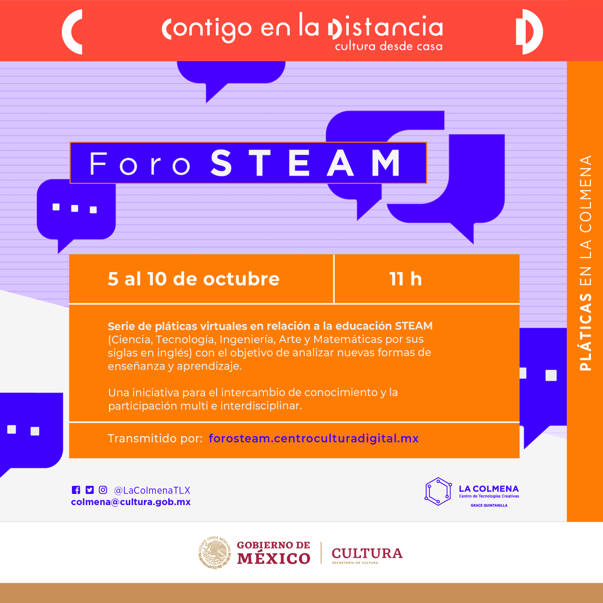 CCDmx's tweet photo. ¡Oye! 👋

@LaColmenaTLX te invita a disfrutar del #ForoSTEAM del 5 al 10 de octubre con una serie de charlas en línea sobre nuevas formas de enseñanza y aprendizaje. 👩‍💻

💻 Todas las charlas las podrás ver en: https://t.co/AoK1UflEV5 https://t.co/RiCuyTj6W2