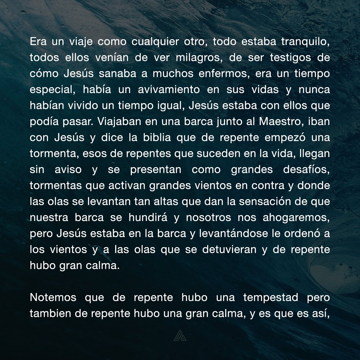 MarcoBarrientos's tweet image. “—¿Por qué tienen miedo? —preguntó Jesús—. ¡Tienen tan poca fe! Entonces se levantó y reprendió al viento y a las olas y, de repente, hubo una gran calma.” Mateo 8:26
#BibleStudy #Bible #Devocional #Aliento #AlientoMG