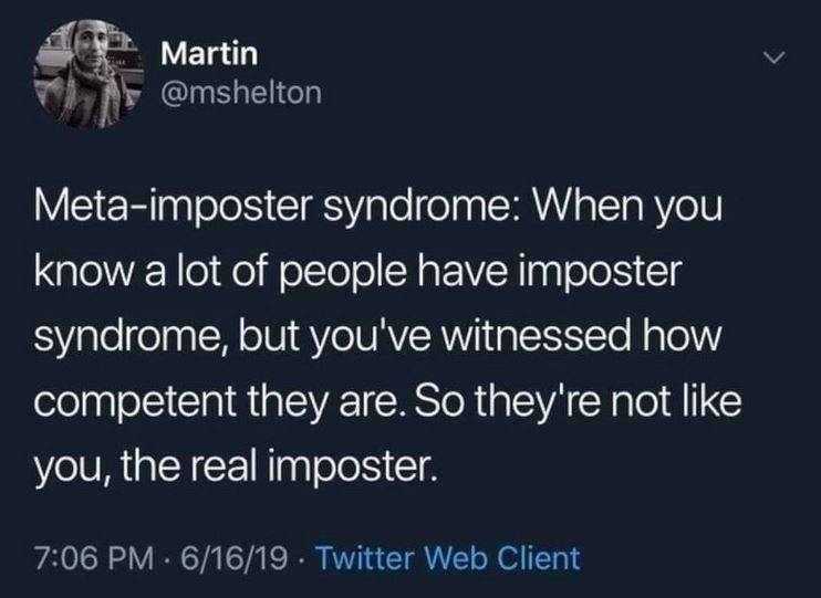 SamanthaHappe's tweet photo. I think I am a #metaimposter 

#AcademicChatter #phdlife #impostersyndrome https://t.co/qFQCEqCq7n